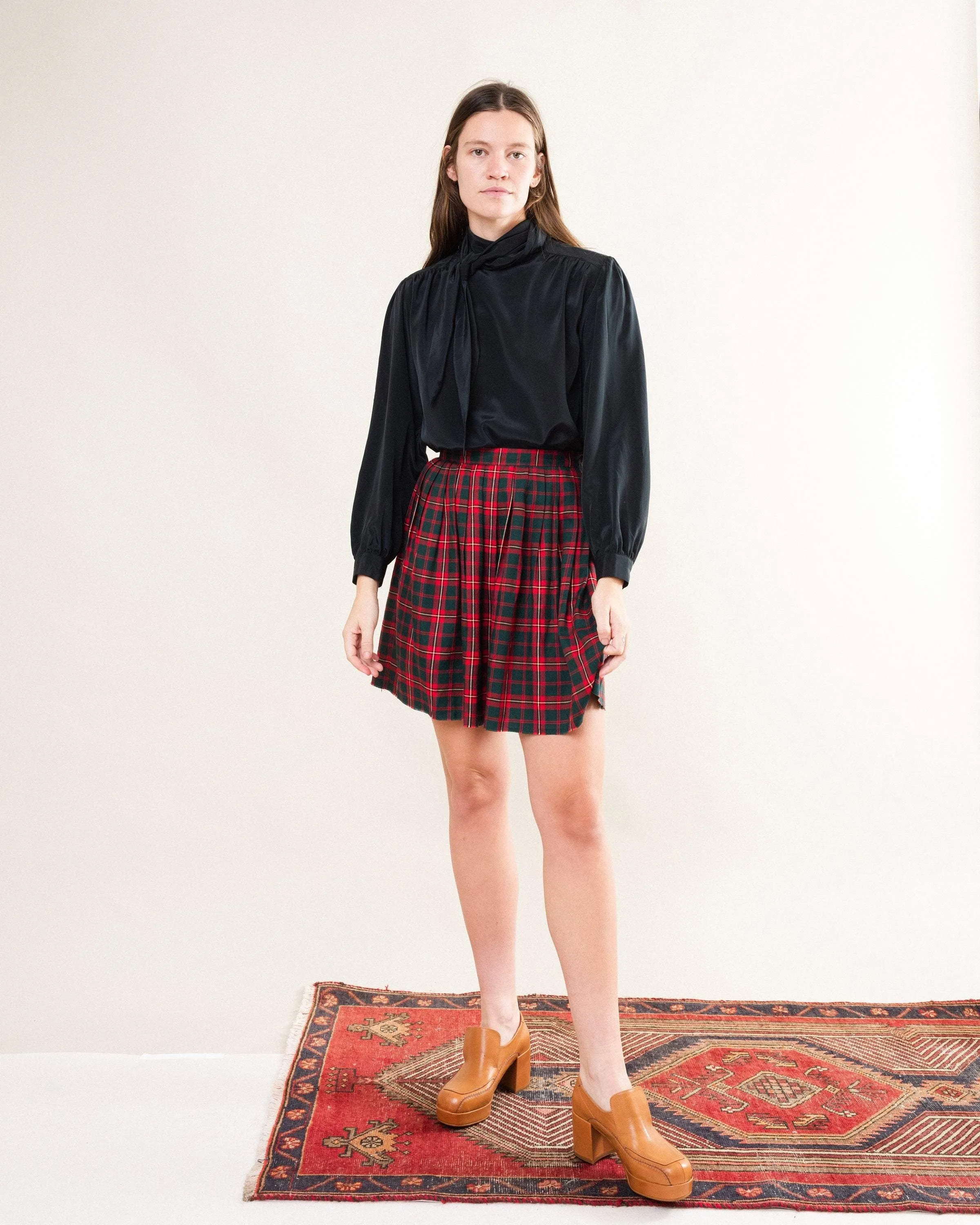 Vintage Plaid Pleated Mini Skirt (S)