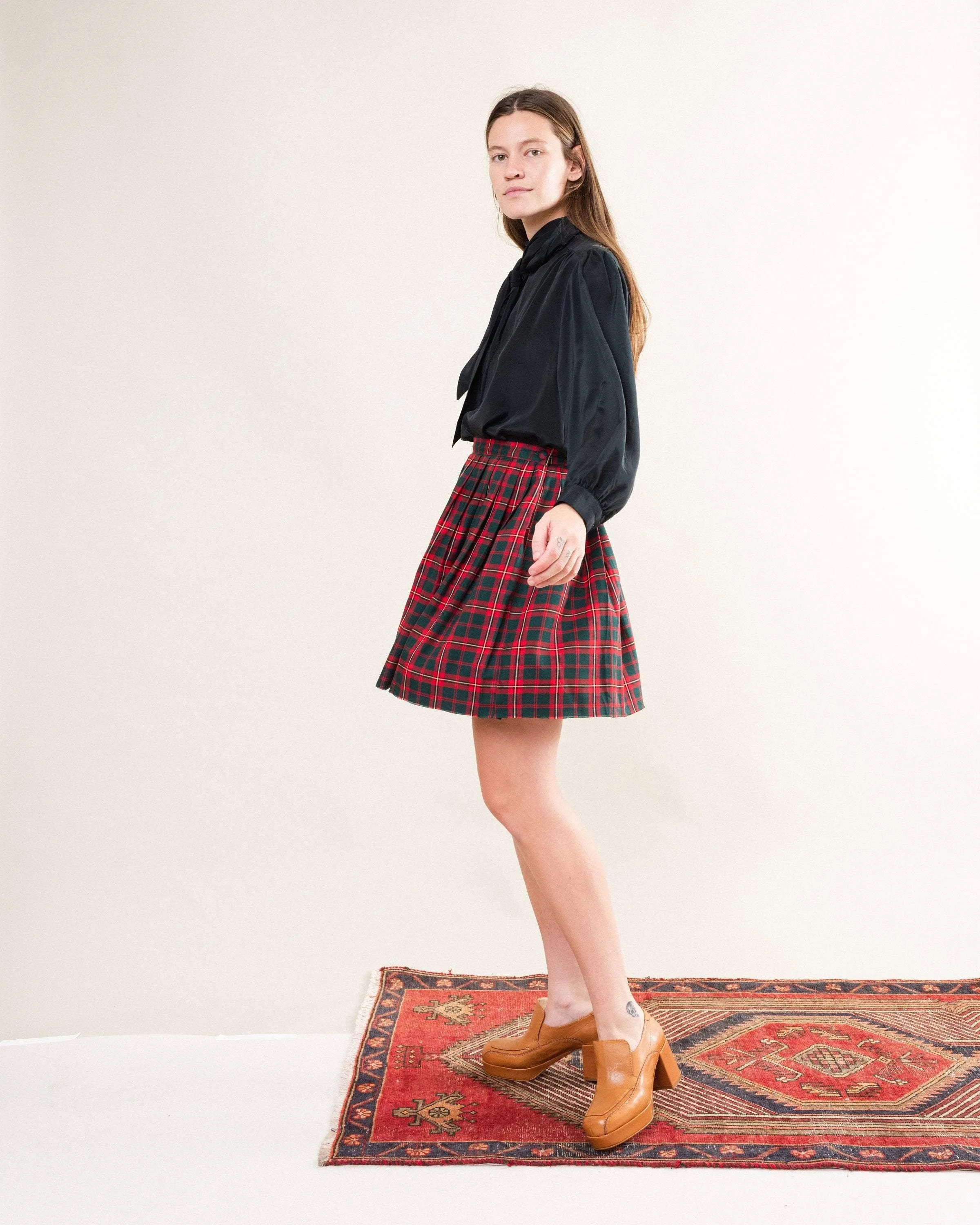 Vintage Plaid Pleated Mini Skirt (S)