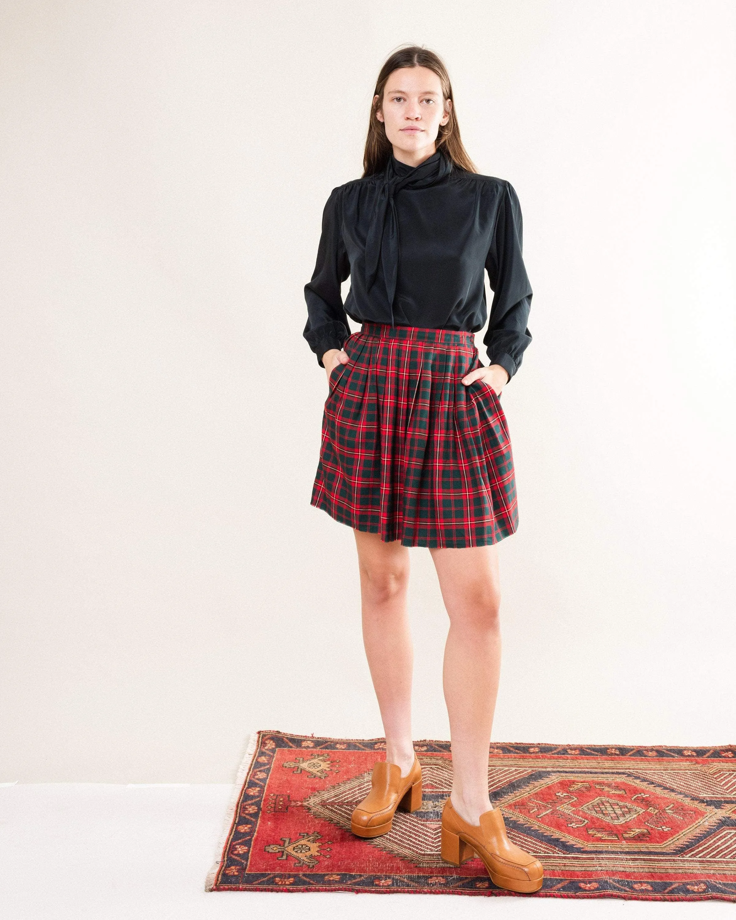 Vintage Plaid Pleated Mini Skirt (S)