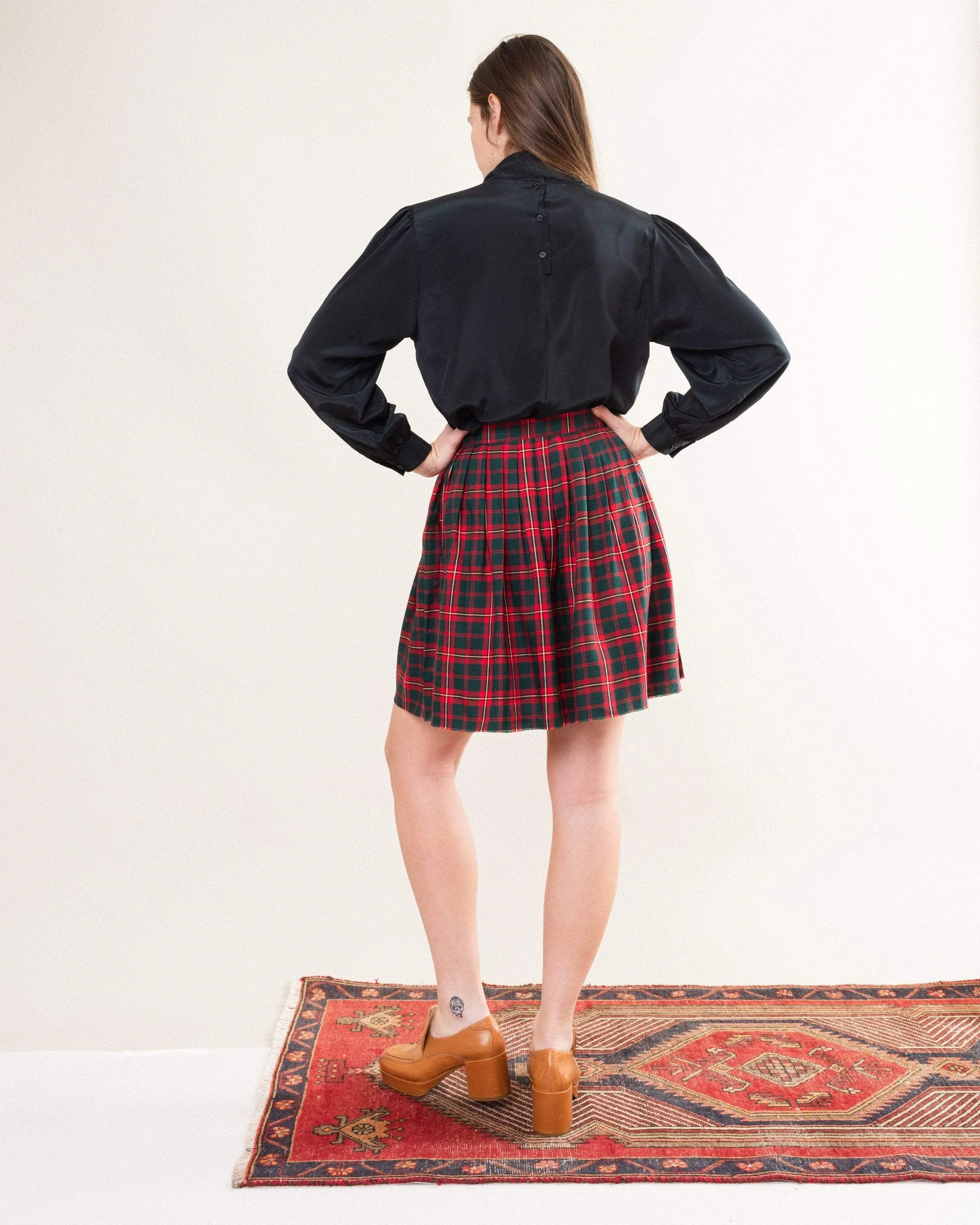 Vintage Plaid Pleated Mini Skirt (S)