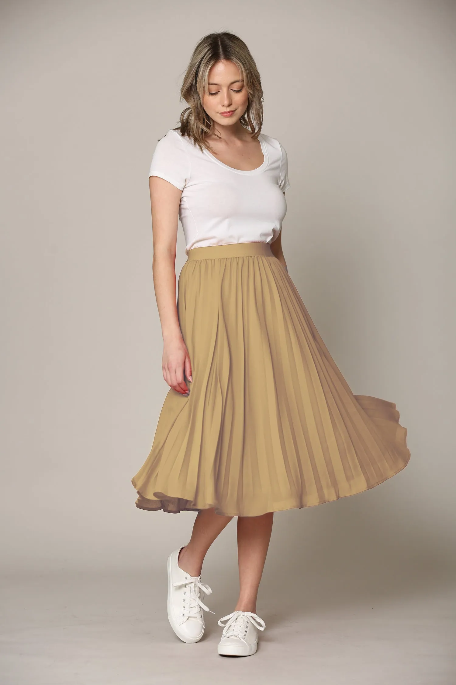 Women's Pleated Swing A-Line Midi Skirt