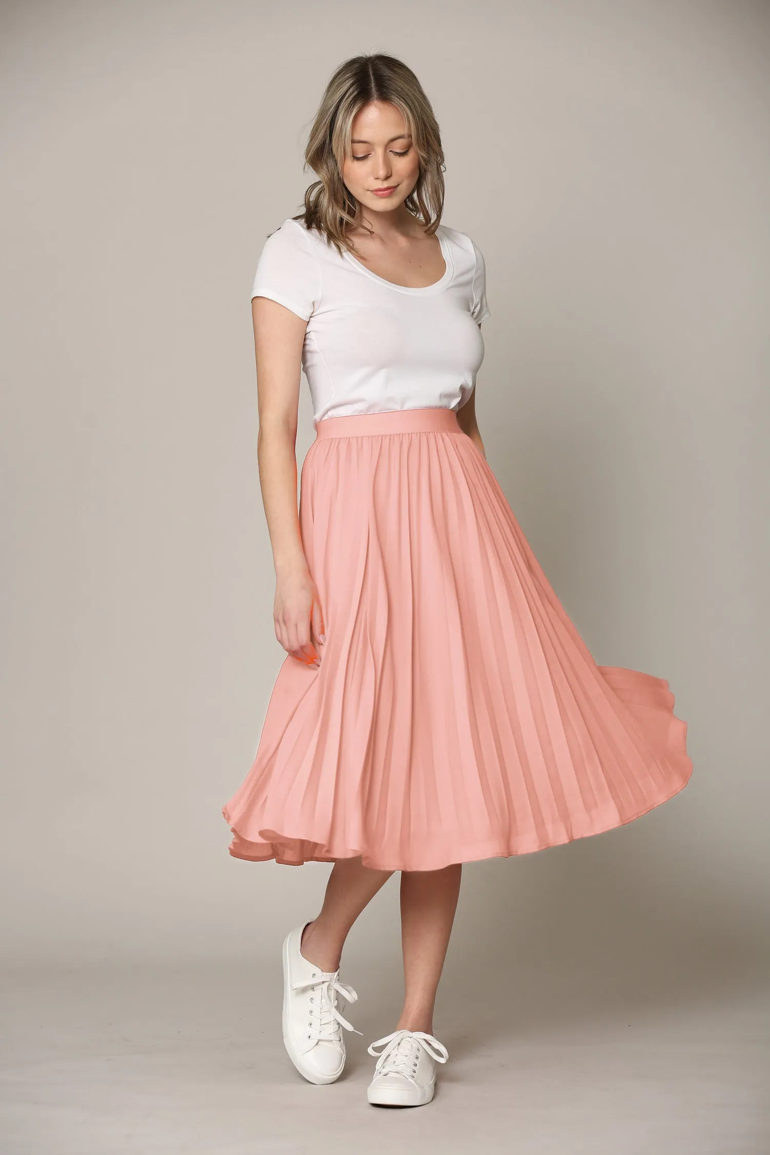 Women's Pleated Swing A-Line Midi Skirt