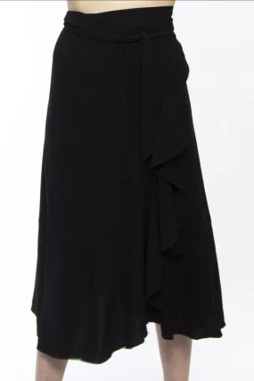 Wrap Me Ruffle Black Midi Skirt